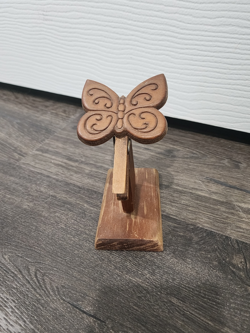 Handcrafted Brown Wooden Butterfly Recipe Card Holder